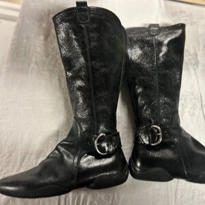 EUC Geox Amphibiox Black Leather Boots Size 39 Italian Patent Mid Calf